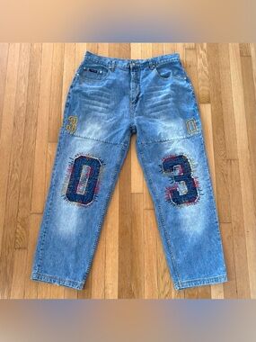 Vintage Source Jeans 42 Baggy Embroidered Denim Pants 2000s Streetwear
